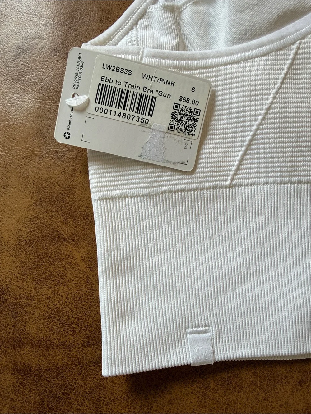 NWT Lululemon Ebb to Train Sports Bra Sun Sz 8 C/D Cup White Neutral Staple Item